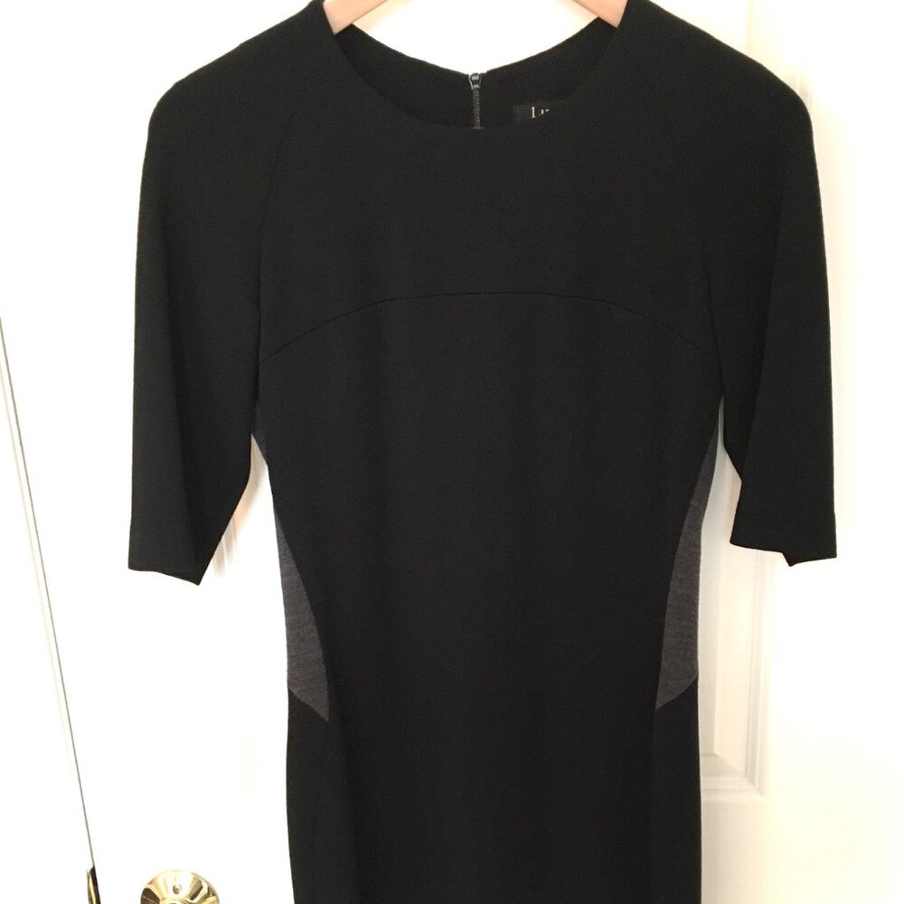 Wool column dress with contrasting inserts, US6